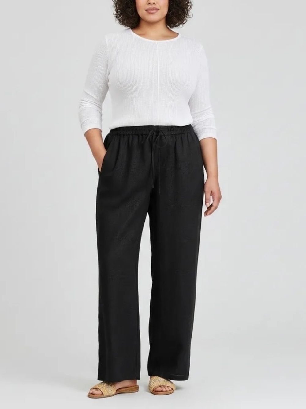 Tommy Bahama Two Palms Linen Easy Pants Black High Rise Pull On Size L Fits XL